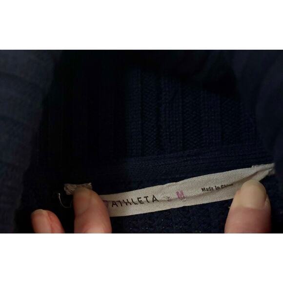 Athleta Peaceful Wrap Cardigan Blue/White Stripe Medium Cable Knit Loose Fit - Picture 5 of 12